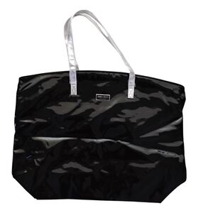 Jimmy Choo Black Faux Leather Tote with Silver Straps